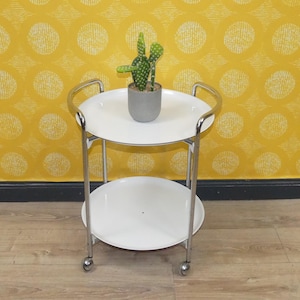 70s serving trolley PK 5590/6 bar trolley white chrome frame with removable tray vintage tray table retro trolley bar cart