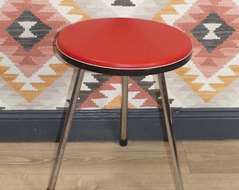 60s small fine stool RED round retro vintage dismountable