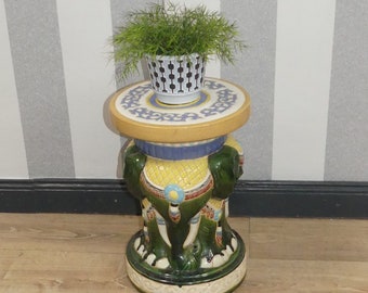 XL 70er Jahre Blumenständer Hocker rund Elefant Keramik Beistelltisch Deko retro Vintage Blumenhocker plant stand