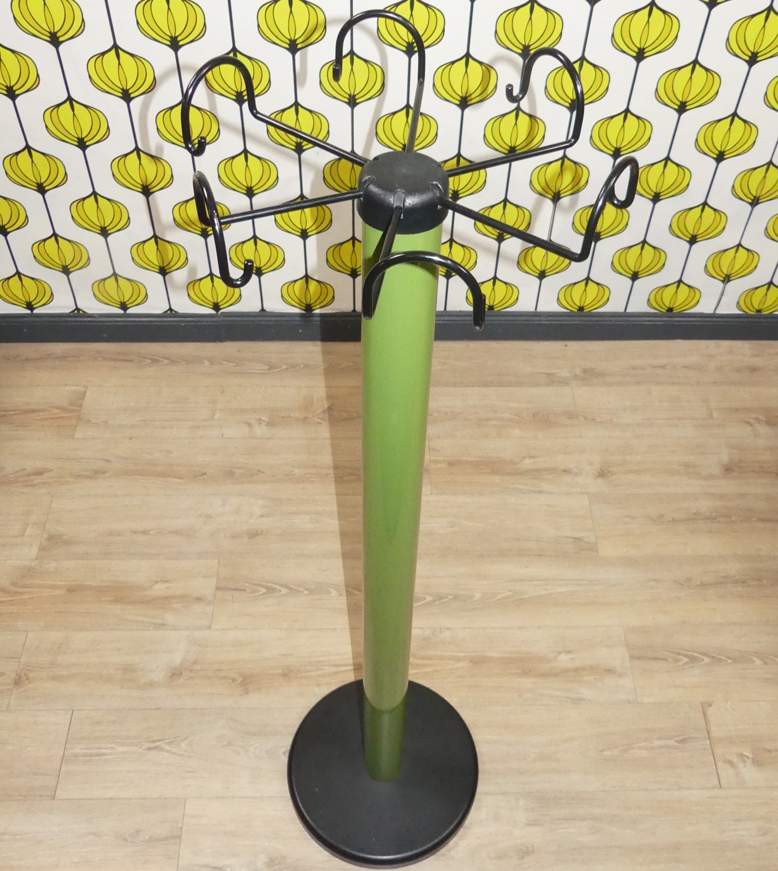 70s 80s Metal Coat Rack, Green, Freestanding Coat Rack, Clothes