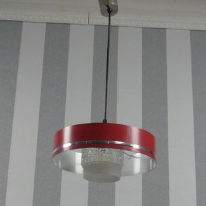 cute 70s hanging lamp ceiling lamp metal chrome/red mid century retro vintage space age
