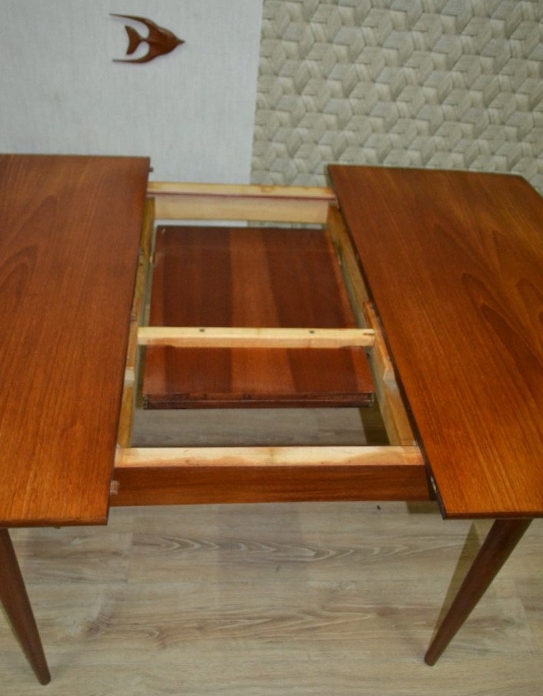 Large 60s Pull Out Dining Table Danish Design Square Etsy