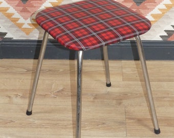 60s small fine stool RED CHECKED retro vintage Karo Checkered