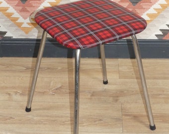 60s small fine stool RED CHECKED retro vintage checkered