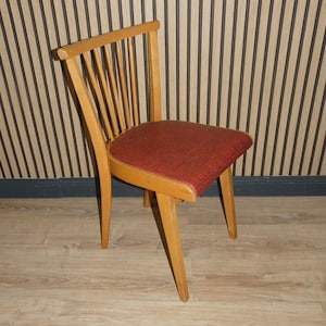 50s chair, rung chair, fifties kitchen chair, wood, mottled red, rockabilly wooden chair, retro vintage