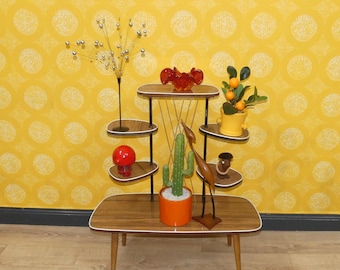 Beautiful 70s/60s flower stand, tiered stand, Resopal teak look, decorative flower stool, plant stand, retro flowerstool, seventies vintage retro