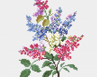 Wzór do haftu krzyżykowego w formacie PDF Lilacs Vintage