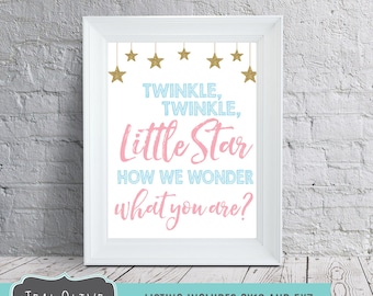 Twinkle Twinkle Little Star, Gender Reveal Wall Art Printable Sign