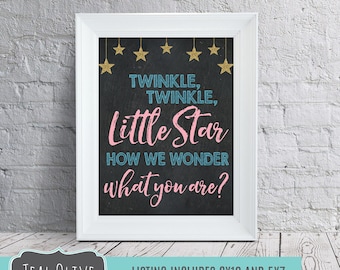 Twinkle Twinkle Little Star, Gender Reveal Wall Art Printable Sign