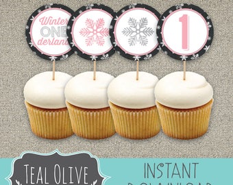 Winter ONEderland Cupcake Toppers - Snowflakes, Onederland Birthday