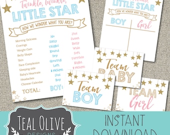 Twinkle Twinkle Little Star, Gender Reveal Package | Old Wives Tales | Cast Your Vote | Printable Chalkboard | DIY Printable | He or She