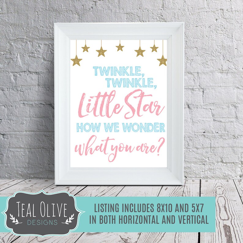 Gender Reveal Wall Art Printable Sign Twinkle Twinkle Little Star