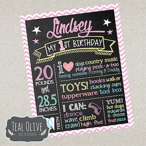 Chevron Chalkboard Birthday Sign - First Birthday chalkboard - Birthday Sign - Chevron - Colorful - DIGITAL FILE