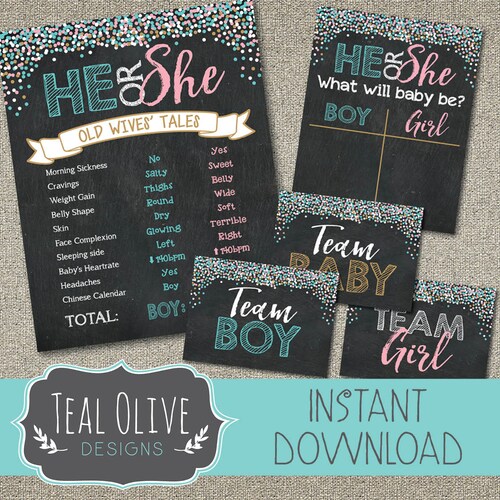 Gender Reveal Old Wives' Tales Printable Chalkboard - Etsy