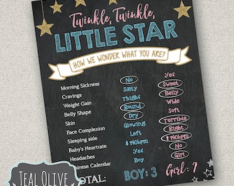 Twinkle Twinkle Little Star Gender Reveal Old Wives' Tales | Printable Chalkboard Poster | DIY Printable | He or She, Pink or Blue, Boy Girl