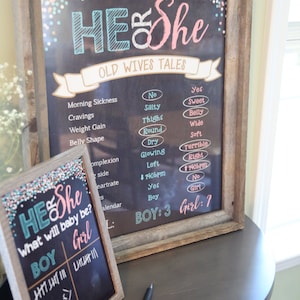 Gender Reveal Old Wives' Tales Printable Chalkboard Poster DIY Printable He or She, Boy or Girl, Pink or Blue image 2