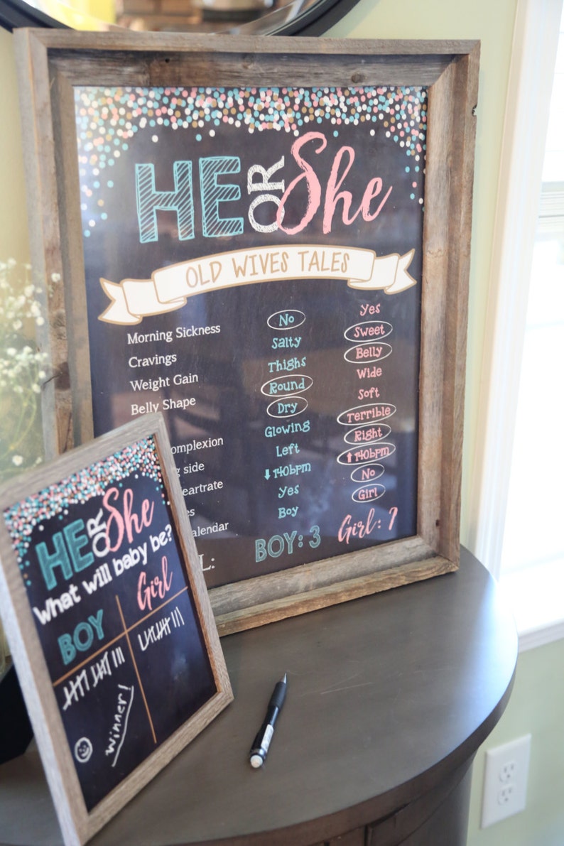 Gender Reveal Old Wives' Tales Printable Chalkboard Poster DIY Printable He or She, Boy or Girl, Pink or Blue image 2