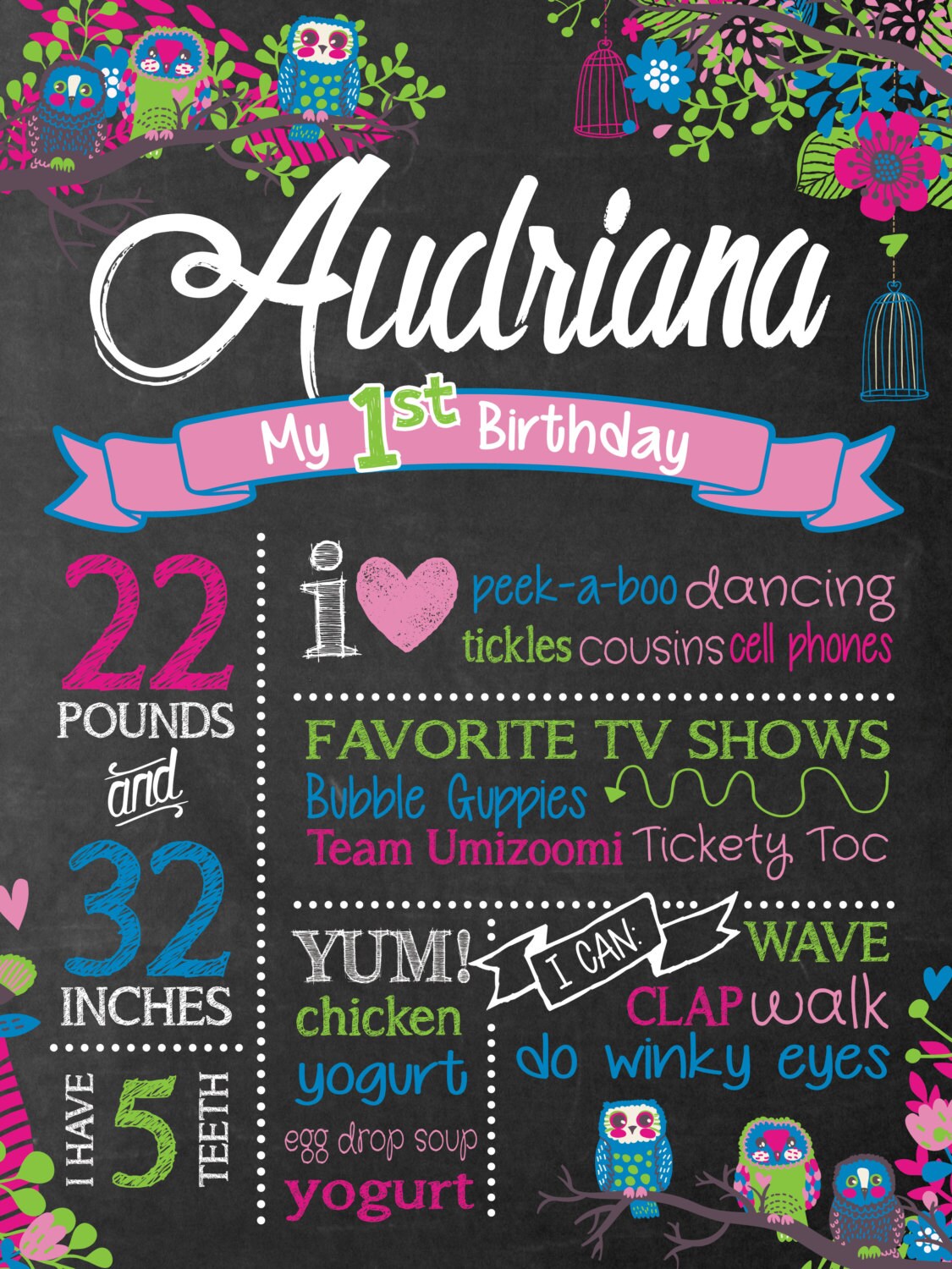 Owls Chalkboard Birthday Sign Owls First Birthday Chalkboard Etsy