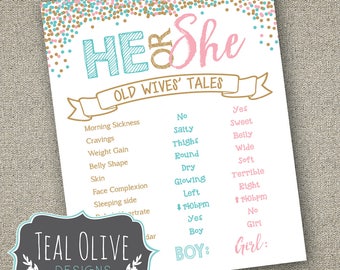 Gender Reveal Old Wives' Tales | Printable Chalkboard Poster | DIY Printable | He or She, Boy or Girl, Pink or Blue