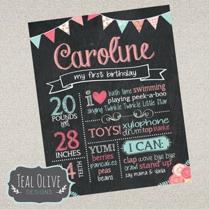 Chic Chalkboard Birthday Sign - Girl First Birthday ChalkBoard Poster - Vintage Shabby Chic - Birthday Sign - DIGITAL FILE