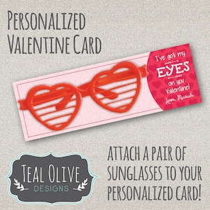Valentinstag-Karte "Ich habe meine Augen auf Sie!" DIY druckbare Tag | Valentinstag-Tag für Klassenzimmer | Sonnenbrille Valentinstag Karte