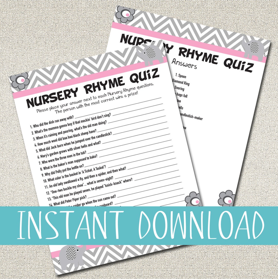 Nursery Rhyme Quiz Print-out for Baby Shower Game - PINK - Etsy