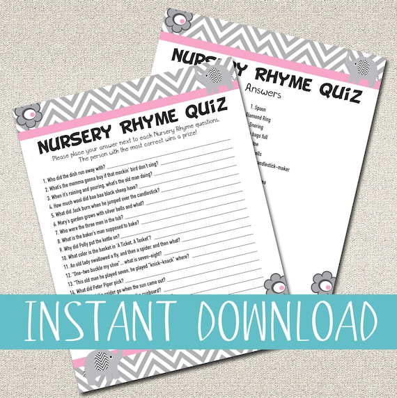 Nursery Rhyme Quiz Print-out for Baby Shower Game PINK | Etsy