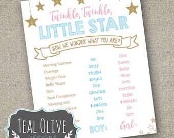 Twinkle Twinkle Little Star Gender Reveal Old Wives' Tales | Printable Chalkboard Poster | DIY Printable | He or She, Boy or Girl