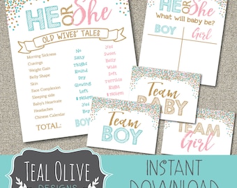 Gender Reveal Package | Old Wives Tales | Cast Your Vote | Printable Chalkboard | DIY Printable | He or She