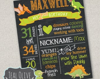 Dinosaur Chalkboard Birthday Sign - First Birthday ChalkBoard Poster - Dinosaurs, Dinos - Birthday Sign - DIGITAL FILE