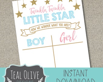 Twinkle Twinkle Little Star Gender Reveal sign - Cast Your Votes - INSTANT DOWNLOAD - Sign to tally votes