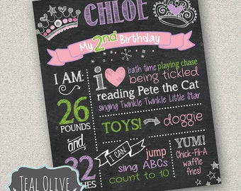 Princess Chalkboard Birthday Sign - First Birthday ChalkBoard Poster - Princess Party - Tiara - Birthday Sign - DIGITAL FILE