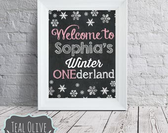 Winter ONEderland welcome sign - First Birthday chalkboard - Birthday Sign - Digital Print