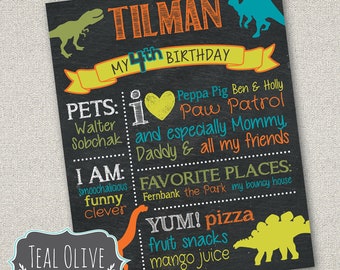 Dinosaur Chalkboard Birthday Sign - First Birthday ChalkBoard Poster - Dinosaurs, Dinos - Birthday Sign - DIGITAL FILE