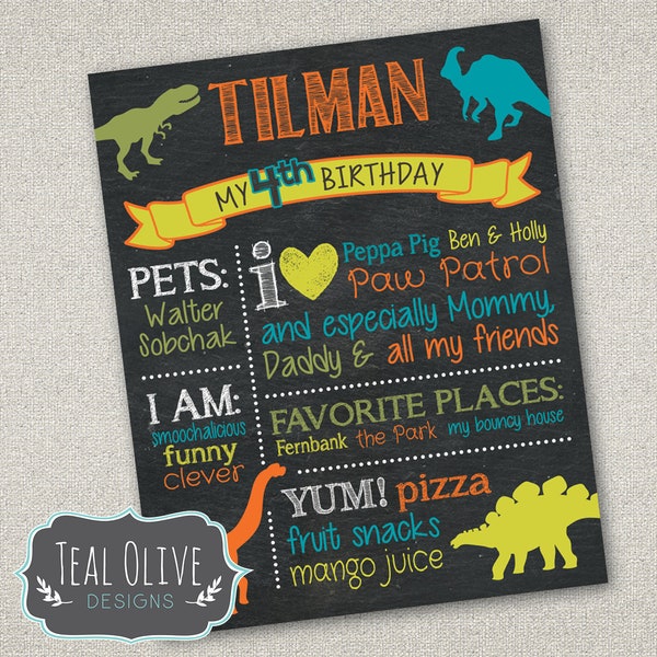 Dinosaur Chalkboard Birthday Sign - First Birthday ChalkBoard Poster - Dinosaurs, Dinos - Birthday Sign - DIGITAL FILE