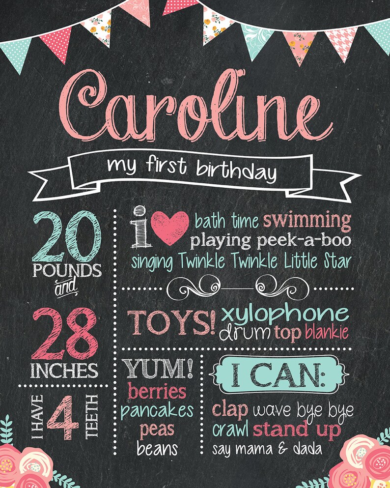 Chic Chalkboard Birthday Sign Girl First Birthday Chalkboard Etsy