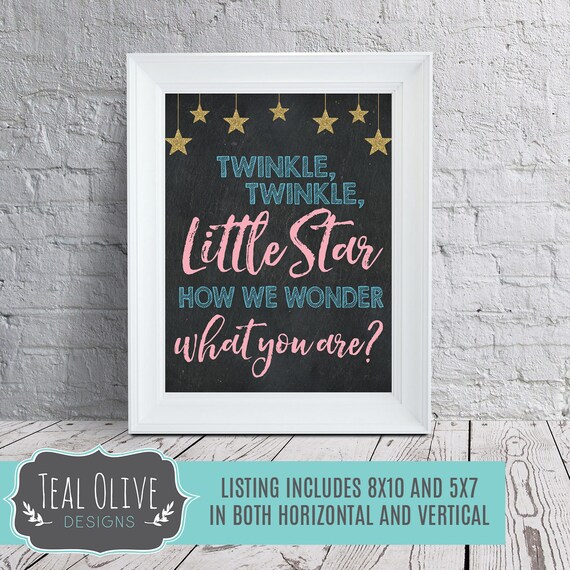 Gender Reveal Wall Art Printable Sign Twinkle Twinkle Little Star