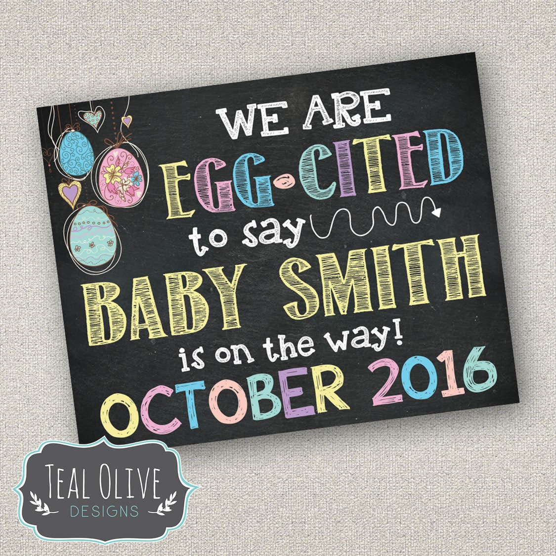 Easter Pregnancy Reveal Sign - Easter Baby Reveal - Eggcited to Announce -  Chalkboard - DIY Printable - Etsy, image size:1125x1125