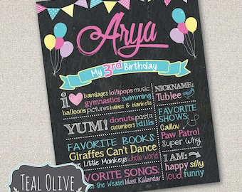 Cartel de cumpleaños de pizarra - Cartel de pizarra de cumpleaños de banderas y globos - Letrero de cumpleaños - Impresión digital