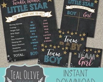 Twinkle Twinkle Little Star, Gender Reveal Package | Old Wives Tales | Cast Your Vote | Printable Chalkboard | DIY Printable | He or She