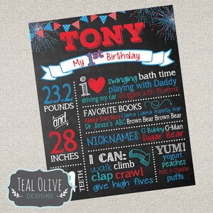 July 4th Party Chalkboard Birthday Sign - Fireworks First Birthday chalkboard - Birthday Sign - July 4th Fireworks - Digital File