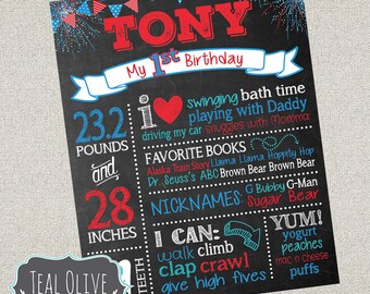 July 4th Party Chalkboard Birthday Sign - Fireworks First Birthday chalkboard - Birthday Sign - July 4th Fireworks - Digital File