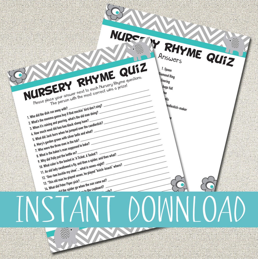Nursery Rhyme Quiz Print-out for Baby Shower Game - BLUE - Etsy