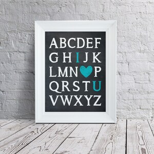 Nursery Wall Art - ABC I Love You Nursery - Chalkboard Art - BLUE - Child Bedroom Artwork, I Heart You, Alphabet, Simple, Modern Baby Shower