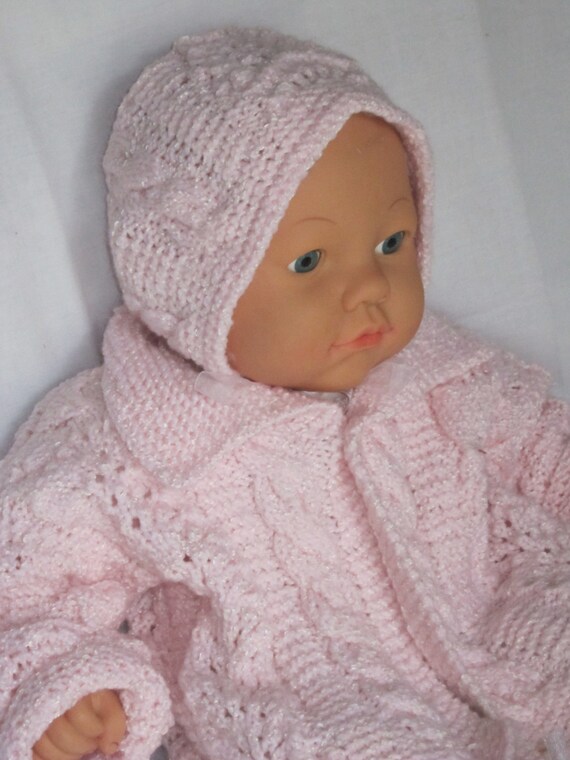 Items similar to Knit Baby girl pink sweater hat and Booties Gift Set