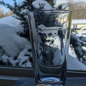 Swimming Dog Pint Glass | Labrador Retriever Gift | Dog Lover Gift | Swimming Dog | Black Yellow Lab | Hand Etched