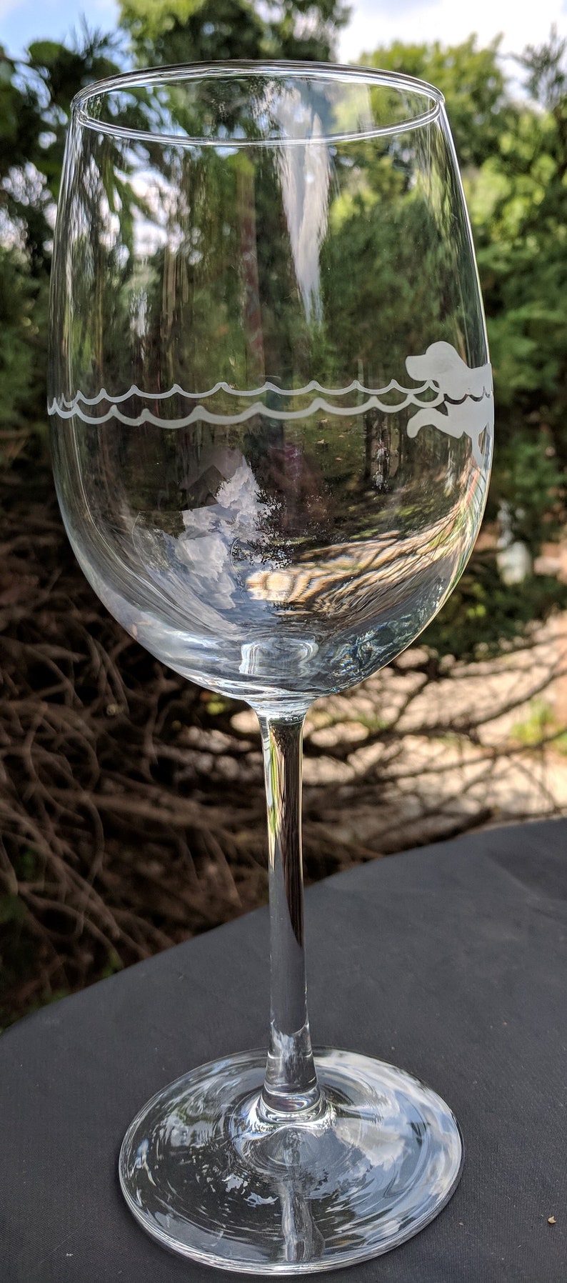Etched Swimming Dog Wine Glass Black Lab Labrador Etsy
