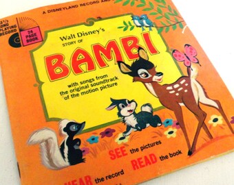 Vintage Walt Disney's The Story of Bambi Book and Record