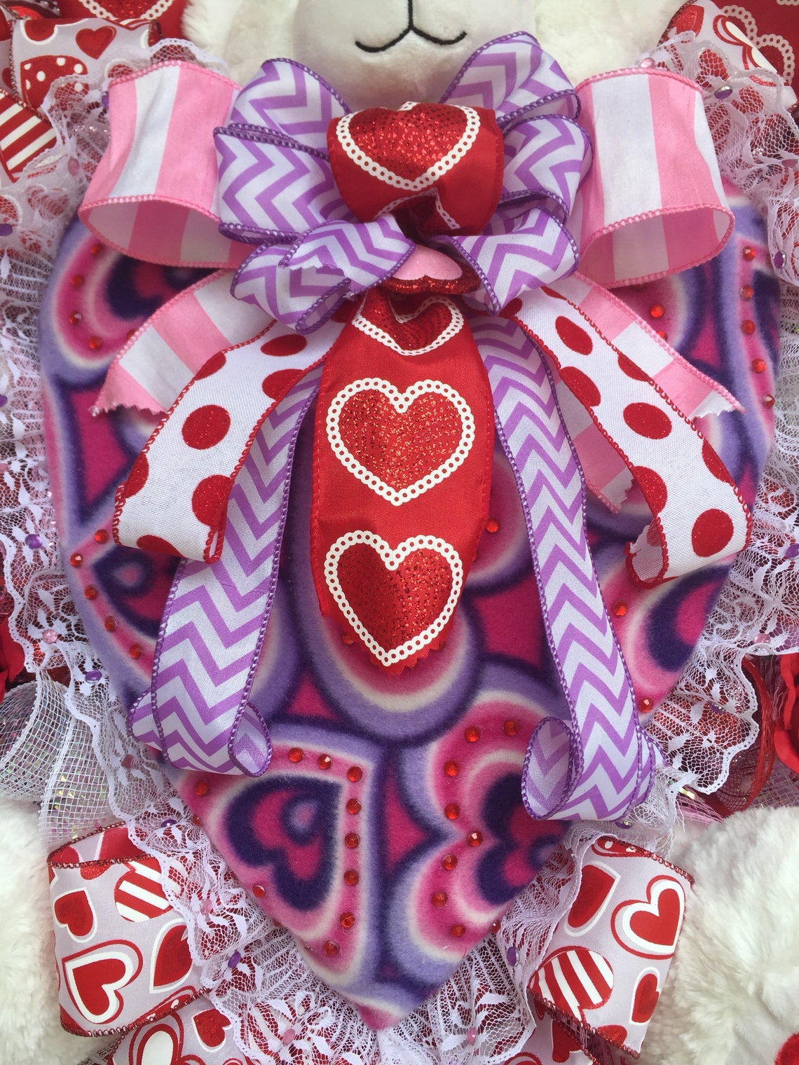 Hug Me Teddy Bear Valentine's Day Poly Deco Mesh Wreath, Red, White ...