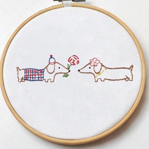 Dachshund Couple in Love, Hand Embroidery PDF Pattern - Instant Digital Download // Hand Embroidery Design // Needlecraft design